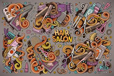 Cartoon Set Of Hair Salon Theme Objects Royalty Free Vector