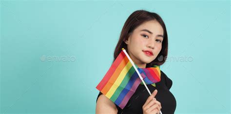 LGBTQ Girl And Pride Flag Sexy Lesbian Girl And LGBT Flag Standing Stock Photo By Gnepphoto