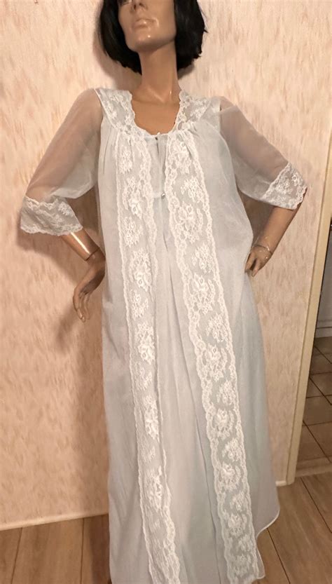 Baby Blue Dream Vintage Pc Shadowline Lingerie Peignoir Nightgown