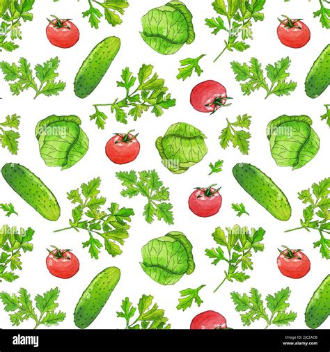 Watercolor Vegetable Seamless Pattern Vitamin Vegetable Pattern With