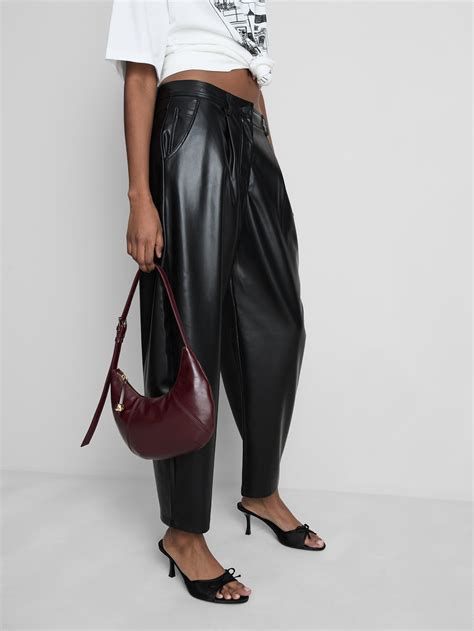 Womens Black Faux Leather Barrel Leg Trousers | Primark