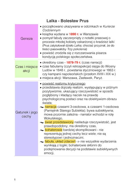 Lalka Notatka Dotycz Ca Lalki Lektury Obowi Zkowej W Liceum