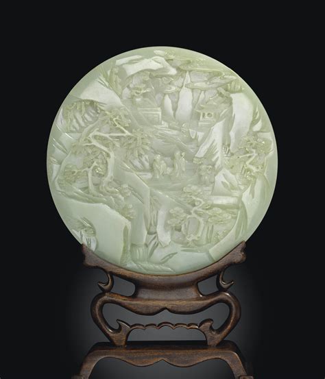 A Pale Celadon Jade Circular Table Screen Qianlong Period 1736 1795