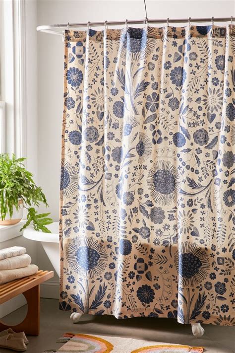 Shelby Woodblock Floral Shower Curtain Urban Outfitters Canada