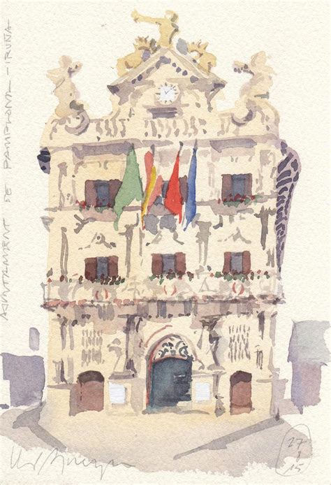 Ajuntament De Pamplona Urban Sketching Sketch Painting Color Pencil Art