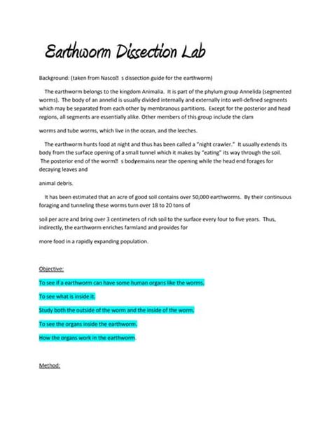 Earthworm dissection lab | PDF