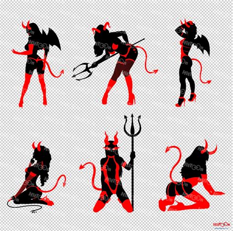 Sexy Devil Girls Silhouettes Vector Hand Drawn Collection By Hittoon