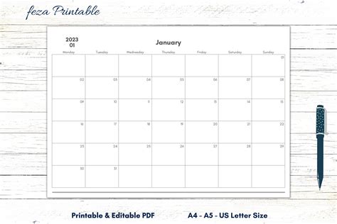 Editable 2023 Calendar Template, Minimalist Calendar Editable ...