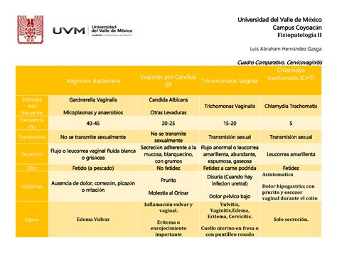 Cuadro Comparativo Cervicovaginitis Para Observar Etiologias