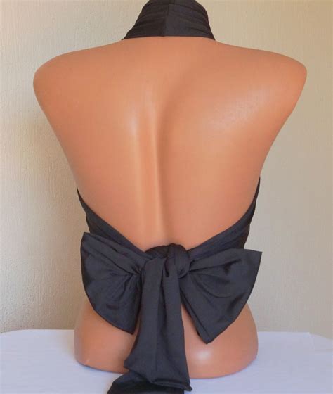 Black Multiway Halter Wrap Top Cross Neck Bikini Top Etsy