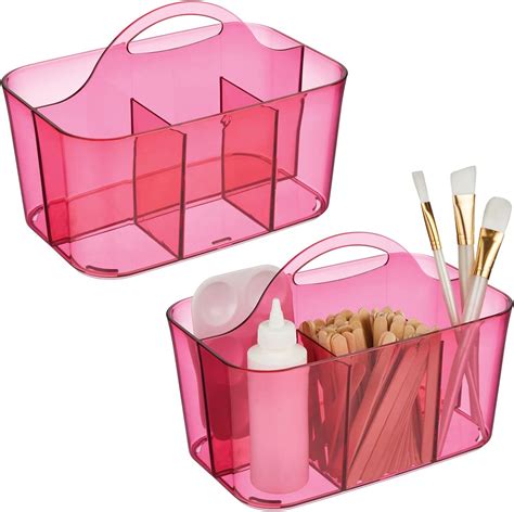 Mdesign Plastic Portable Craft Storage Organizer Caddy Tote Divided Basket Bin With