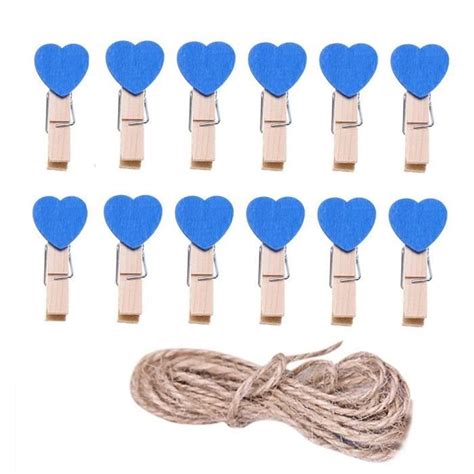 12Pcs Mini Coeur Pince À Linge En Bois Trombones Photo Pin Pin 2M