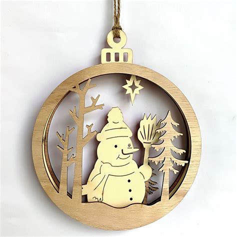 Laser Cut Wood Christmas Ornaments Large Round Engraved Wooden Reindeer