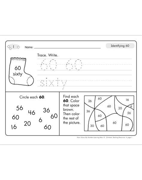 Identifying 60 And Sixtycounting To 60 Number Learning Mats