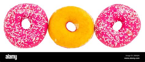 Pink Donut With Colorful Sprinkles Isolated On White Background Stock