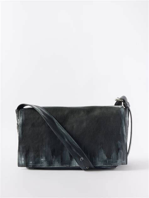 Acne Studios Logo Appliqu Distressed Leather Shoulder Bag Black