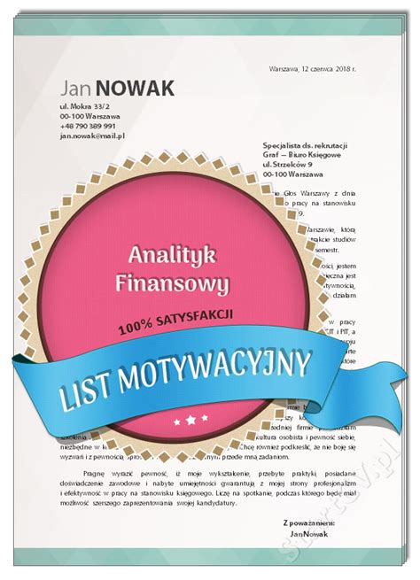 List Motywacyjny Analityk Finansowy StartCV Pl