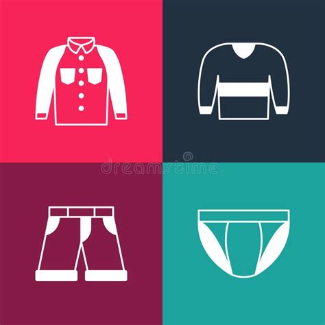 Set Pop Art Men Underpants Short Or Sweater And Shirt Icon Vector