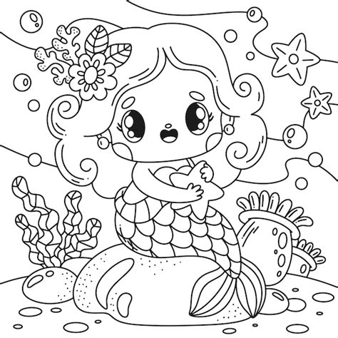 Ilustraci N De Libro Para Colorear De Sirena Dibujada A Mano Vector