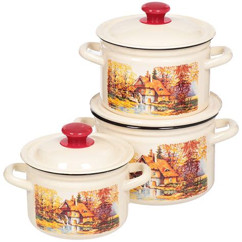 Набор посуды эмалированная сталь, 6 предметов, кастрюли 2,3,4 л ...