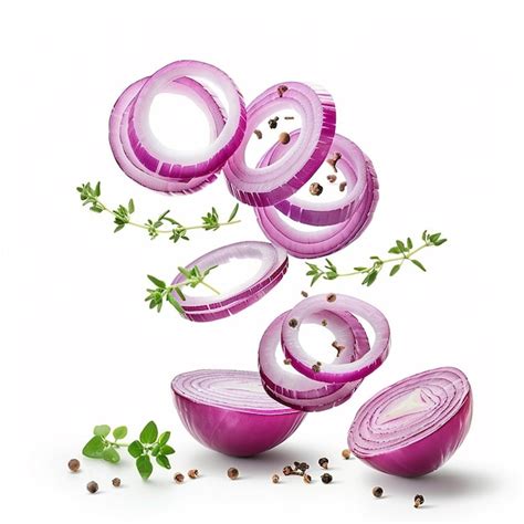 Premium Photo Falling Sliced Red Onion Rings Isolated On White