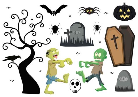 Set Halloween Elements Vector Illustration With Various Kinds Of Things Like Ghosts Pumpkins