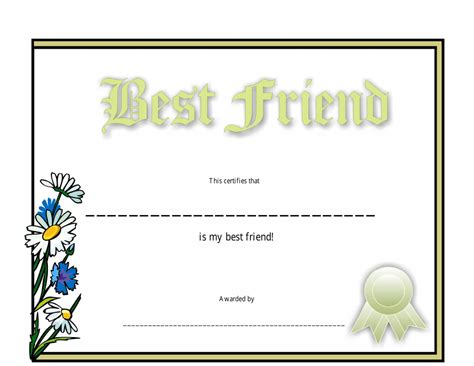 Best Friend Certificate Template Yellow Download Printable Pdf