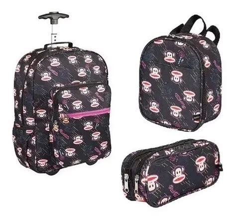 Kit Mochila Paul Frank Juvenil Rodinhas G Trolley Preta 19t Parcelamento Sem Juros