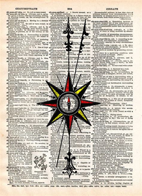 Compass Rose Nautical Art Print Vintage Dictionary Page Book Art Pri Loft 817