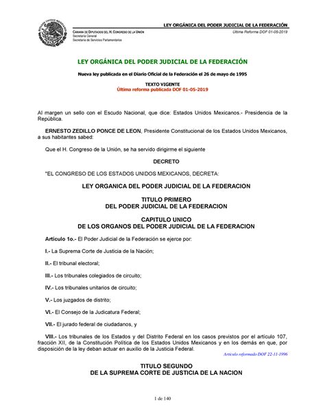 Ley Org Nica Del Poder Judicial De La Federaci N C Mara De Diputados