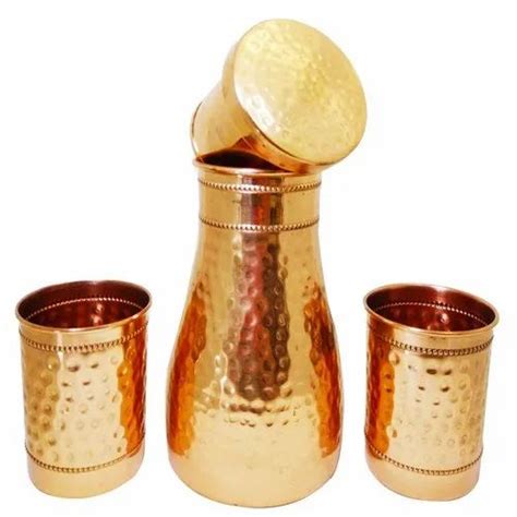 Golden Round Copper Hammered Bottle Set For Home Capacity Litre At