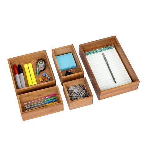 Seville Classics 5 Piece Bamboo Storage Box Drawer Organizer Set Bmb17053 The Home Depot