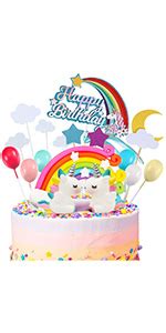 MOVINPE Unicorn Cake Topper Kit Wings Happy Birthday Banner Pink