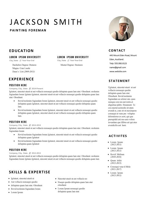 Free Painting Foreman Resume Template Resume Template Resume Templates