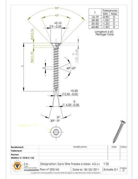 VBA Vis bois agglo Tête fraisée TF TORX T25 4 5X50 Filetage partiel