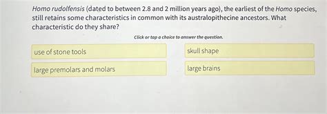 Solved Homo rudolfensis (dated to between 2.8 ﻿and 2 | Chegg.com