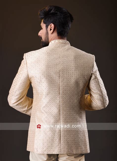 Art Silk Golden Color Jodhpuri Suit