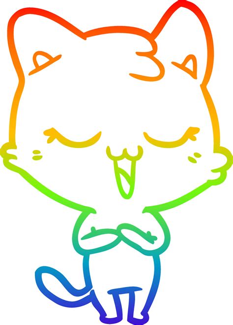 Regenbooggradi Nt Lijntekening Happy Cartoon Kat Vectorkunst