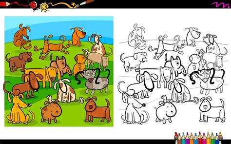 Coloriage De Groupe De Chiens Vecteur Premium