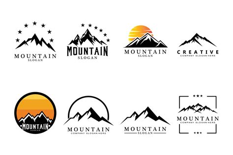 Mountain View Logo Vector Design At Sunrise For Outdoor Nature