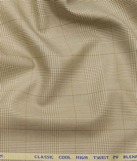 J Hamsptead By Siyaram S Oat Beige Polyester Viscose Self Broad Checks