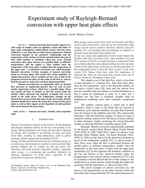 Pdf Experiment Study Of Rayleigh Bernard Convection With Upper Heat