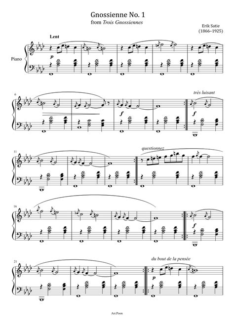 Erik Satie Gnossiennes No 1 From Trois Gnossiennes Original Arr