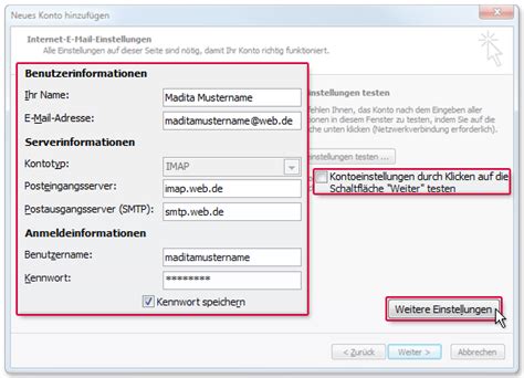 Outlook IMAP Einrichten WEB DE Hilfe