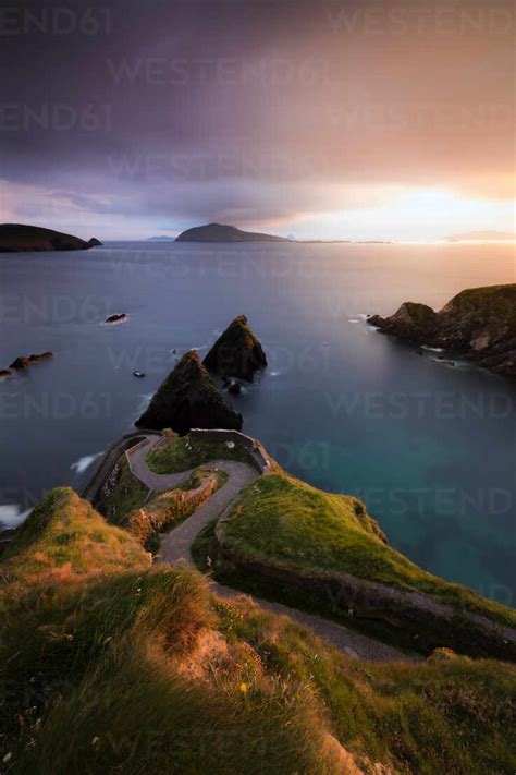 Sunset on Dunquin pier (Dun Chaoin), Dingle Peninsula, County Kerry, Munster province, Republic ...