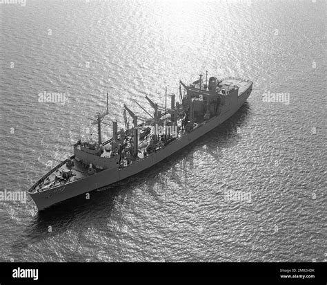 Aerial Port Bow View Of The Anchored Replenishment Oiler Uss Roanoke