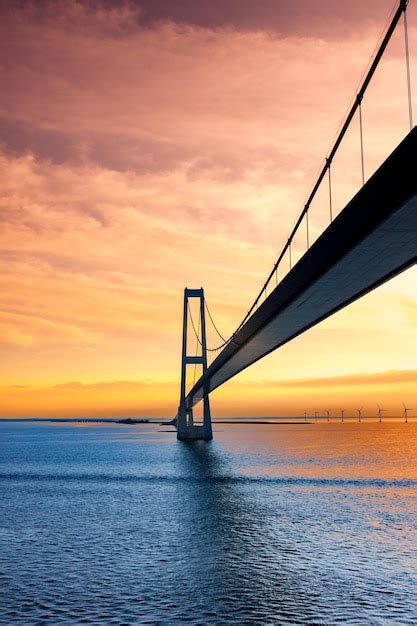 Premium Photo Great Belt Suspension Bridge At Sunset Denmark