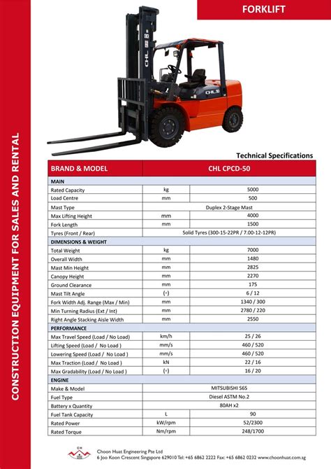 Chl Forklift 5 Ton Cpcd 50 Choon Huat Engineering Pte Ltd