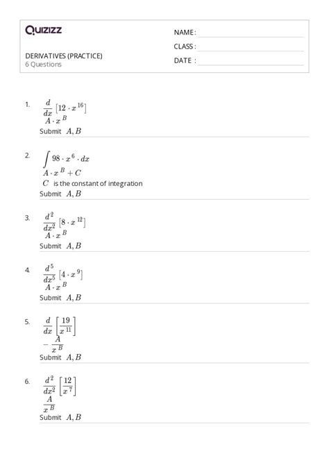 50 Derivatives Worksheets For 10th Class On Quizizz Free And Printable