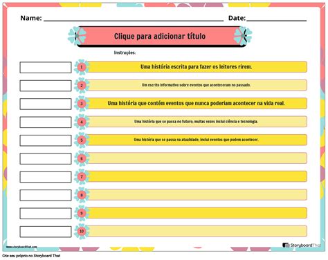 Planilha De Identificação De Gênero Storyboard